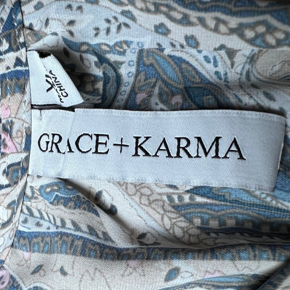 Grace Karma Tiered Dress Womens XL Paisley Long Sleeve Ruffle Collar Bohemian - Picture 5 of 14